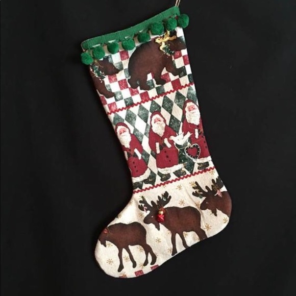 Rustic Christmas stocking, moose, bears, outdoorsy - Picture 1 of 4